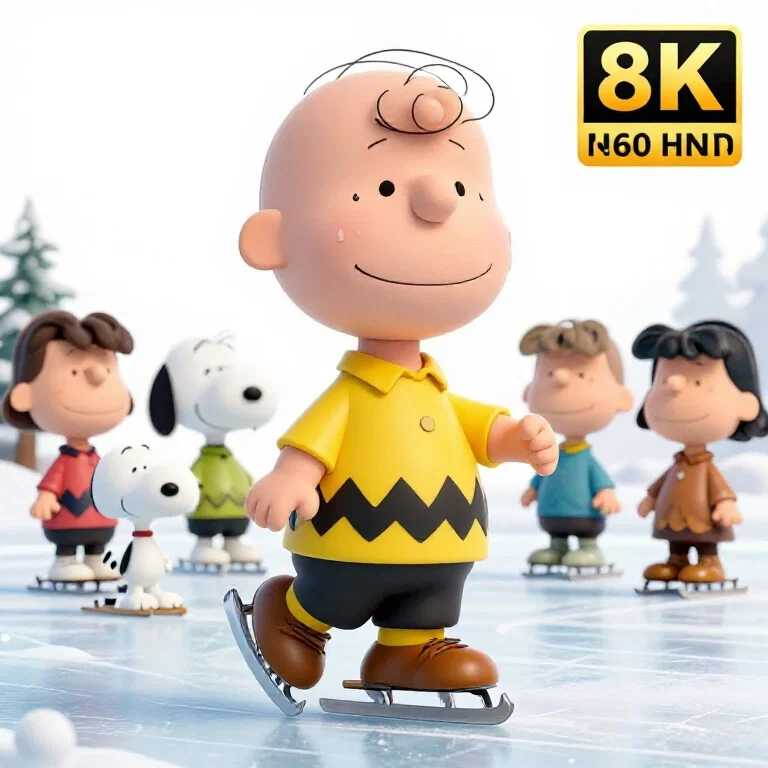 charlie brown snoopy woodstock ice skating winter pond