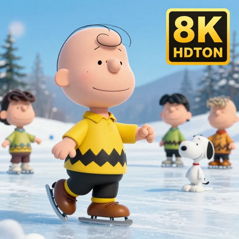 charlie brown snoopy woodstock ice skating winter pond
