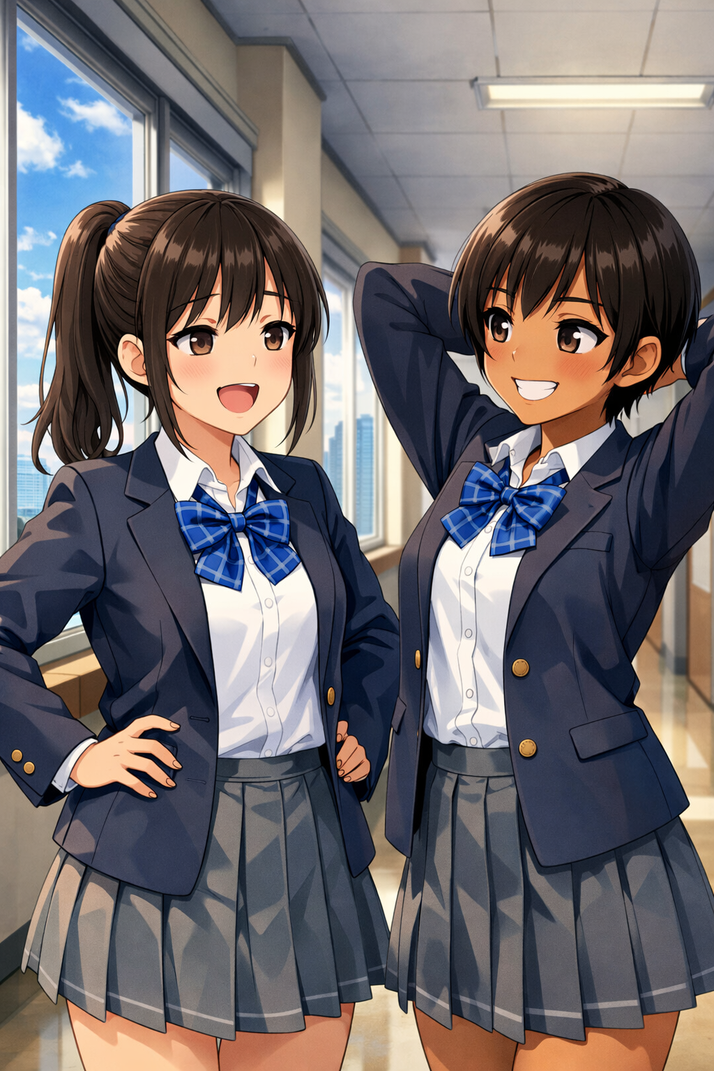 two high school girls anime style