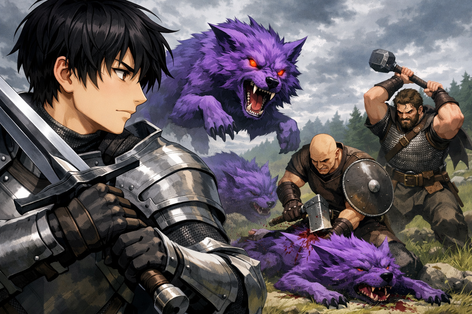 fantasy anime warriors battle magewolf