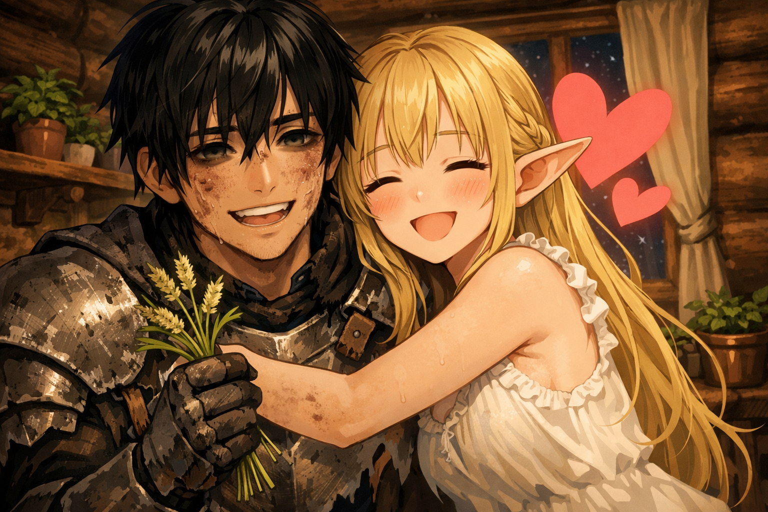 fantasy anime night scene characters interaction