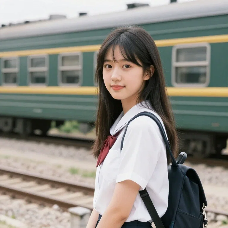 cute beautiful girl train