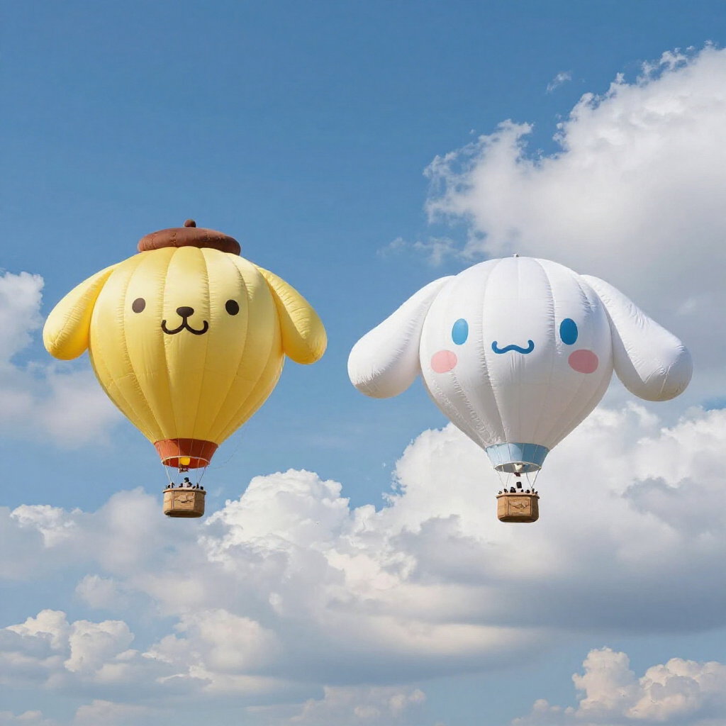 giant pompompurin cinnamoroll hot air balloons