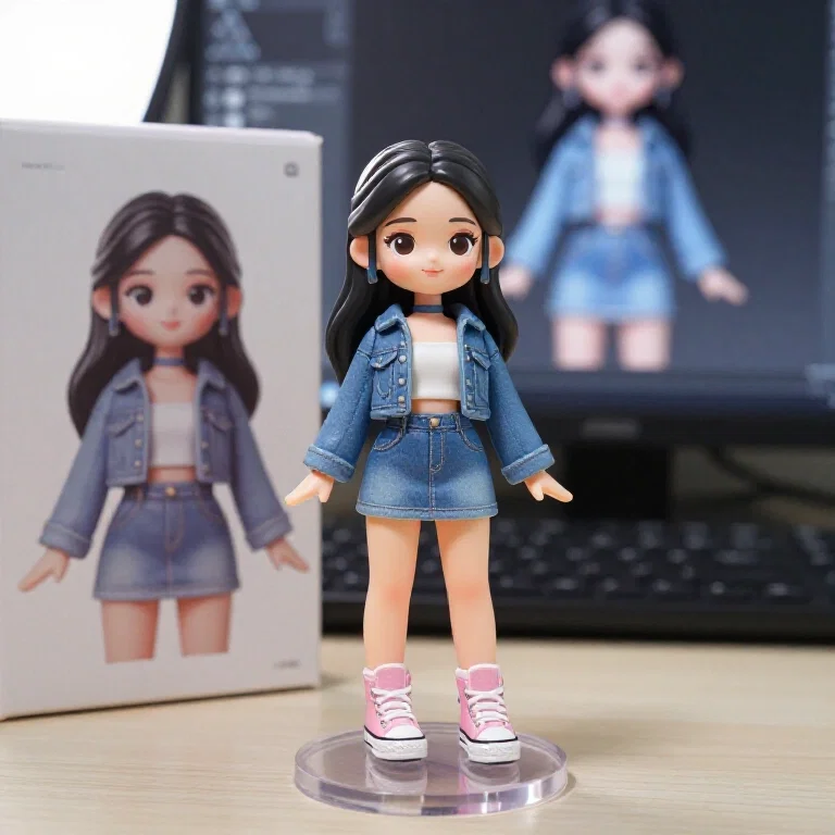 korean woman denim outfit pvc figurine product photo