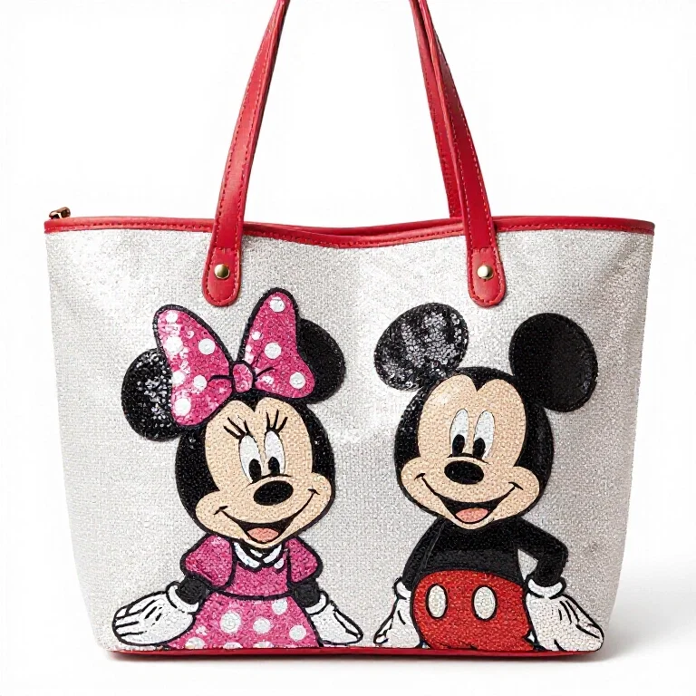 sequin minnie mickey mouse tote bag