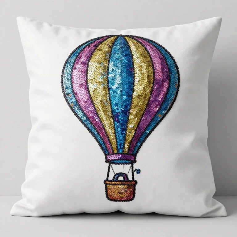 sequin sketch hot air balloon pillow case