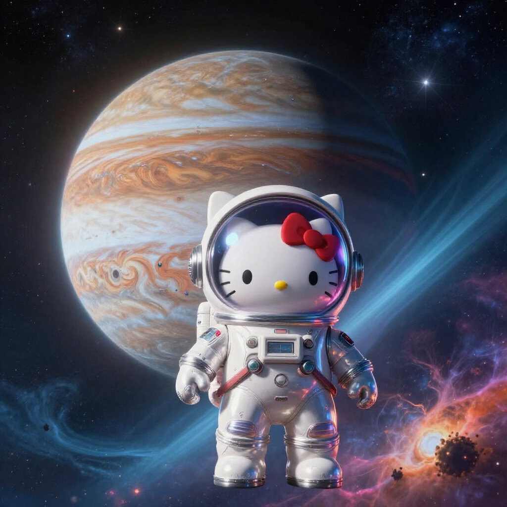 hello kitty space suit jupiter background detailed visor