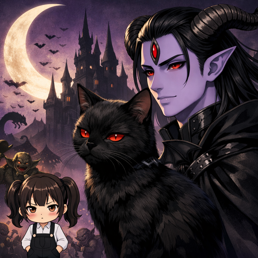 magical girl twin anime style black cat demon king
