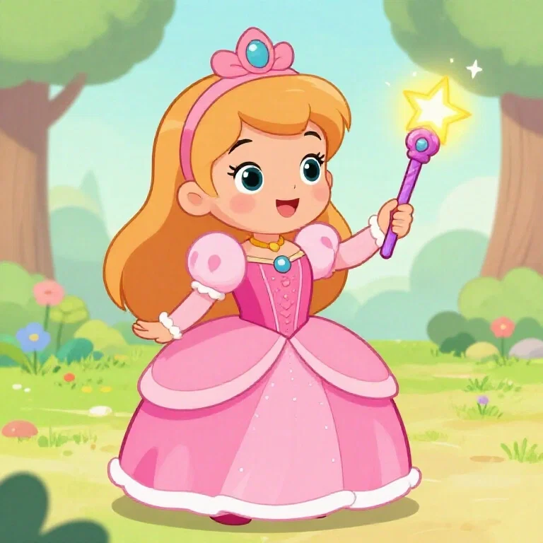cartoon girl pink gown casting spells