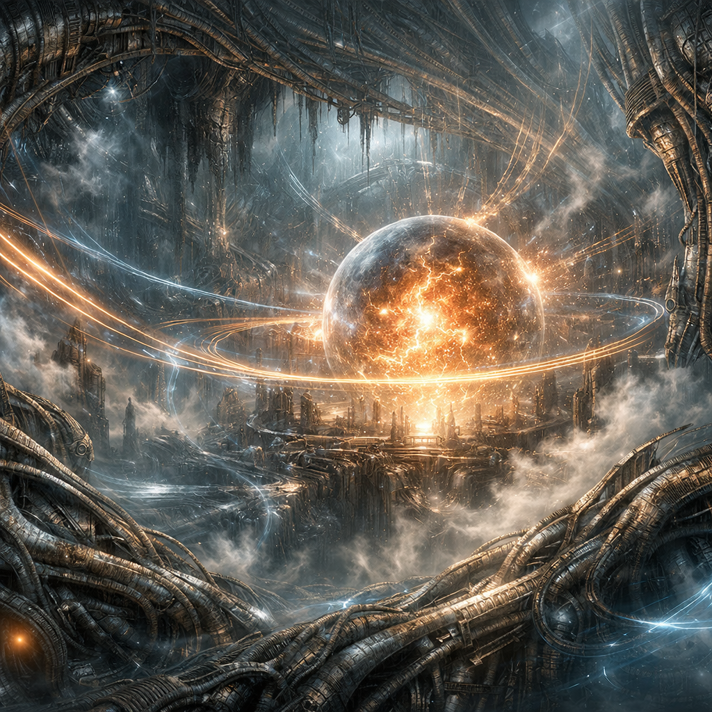 biomorphic technocracy constructs interwoven glowing time