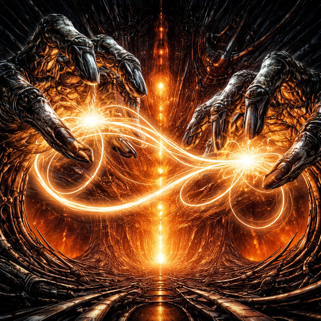 h r giger airbrush illustration of biomechanical hands
