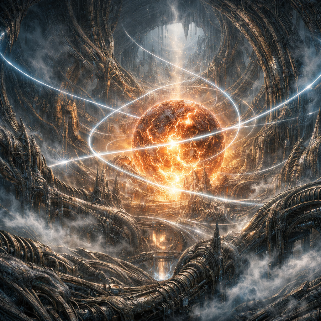 biomorphic technocracy constructs interwoven glowing time