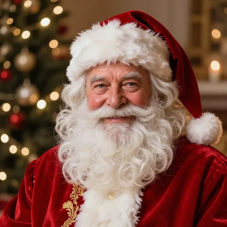 santa claus portrait with beard suit lights