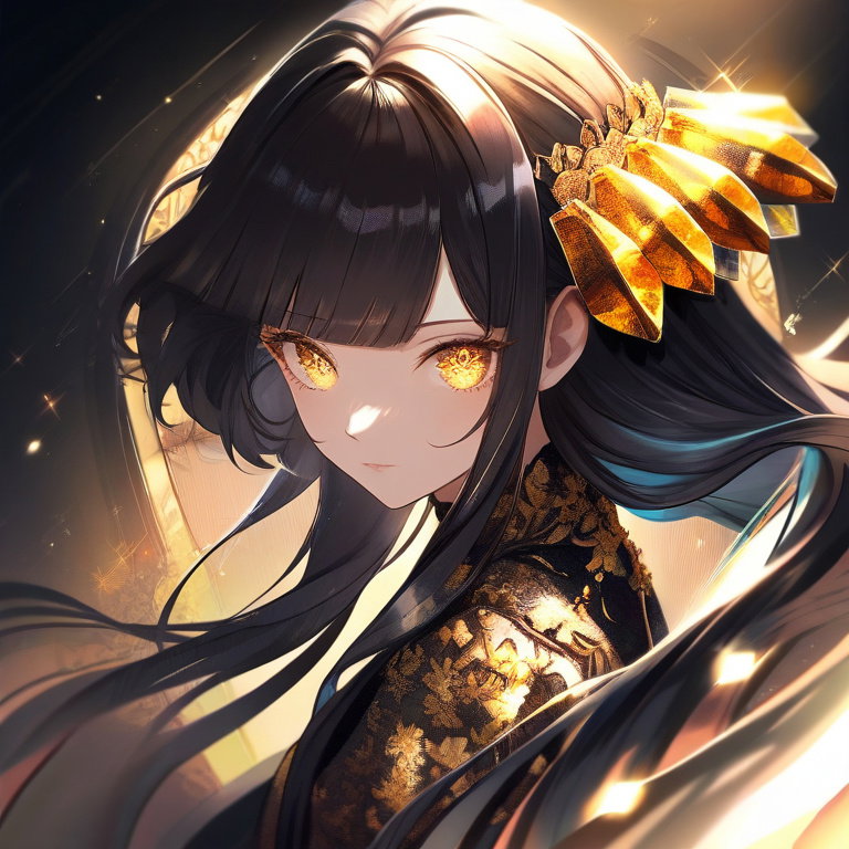 beautiful young girl yellow crystal eyes black hair