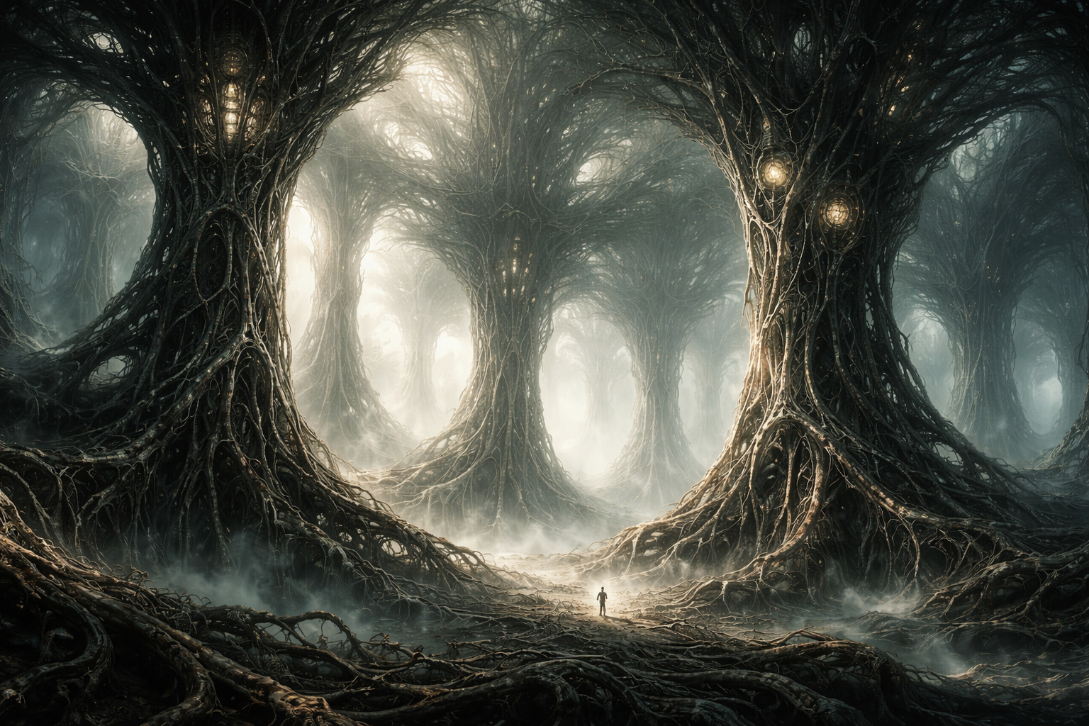 surreal biomechanical forest alien atmosphere