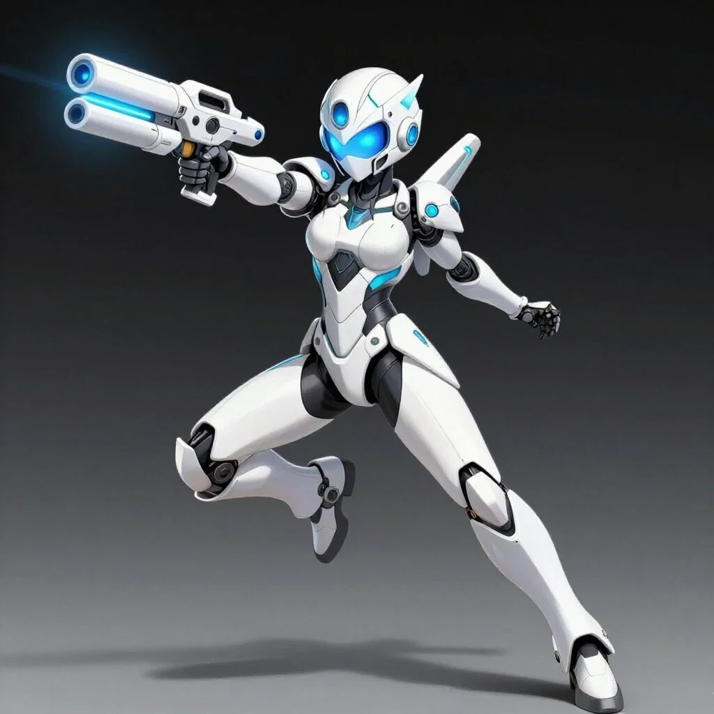 cyborg warrior dynamic combat pose