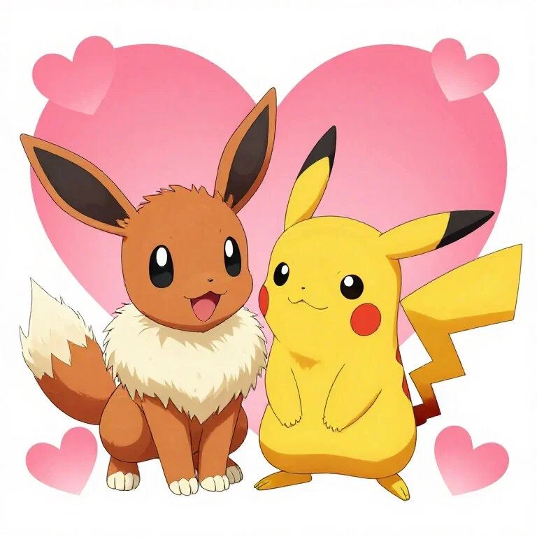 pokemon eevee pikachu valentine illustration anime style