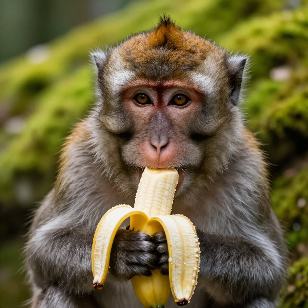 japanese macaque eating banana hyperdetailed fur cinematic