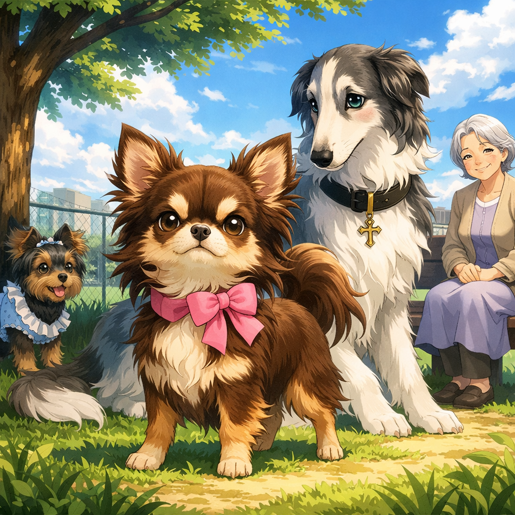three dogs anime style masterpiece highest quality