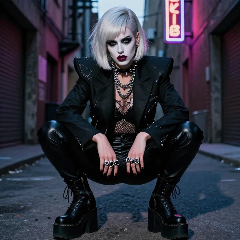 striking woman platinum bob glam rock punk aesthetic