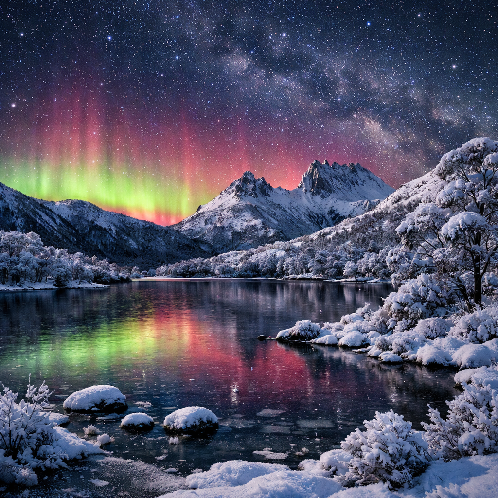 serene winterscape australian outback frosty lake snowy peaks