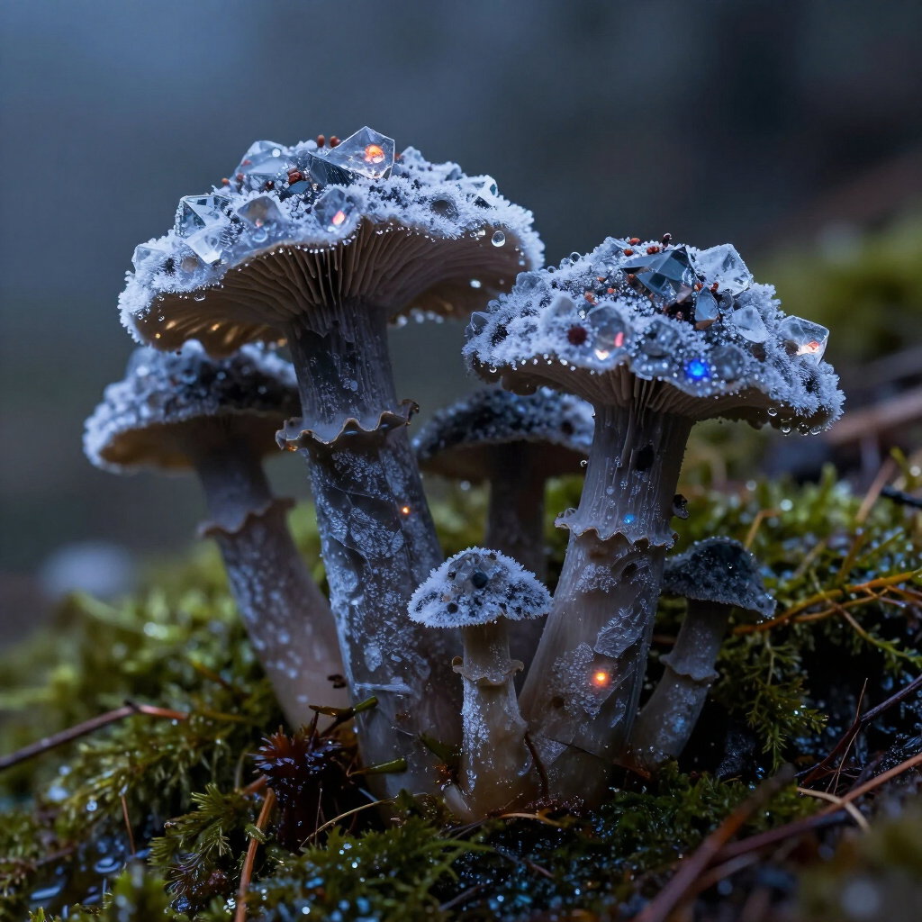 obsidian craterellus frosted helvella bioluminescent macro cavern