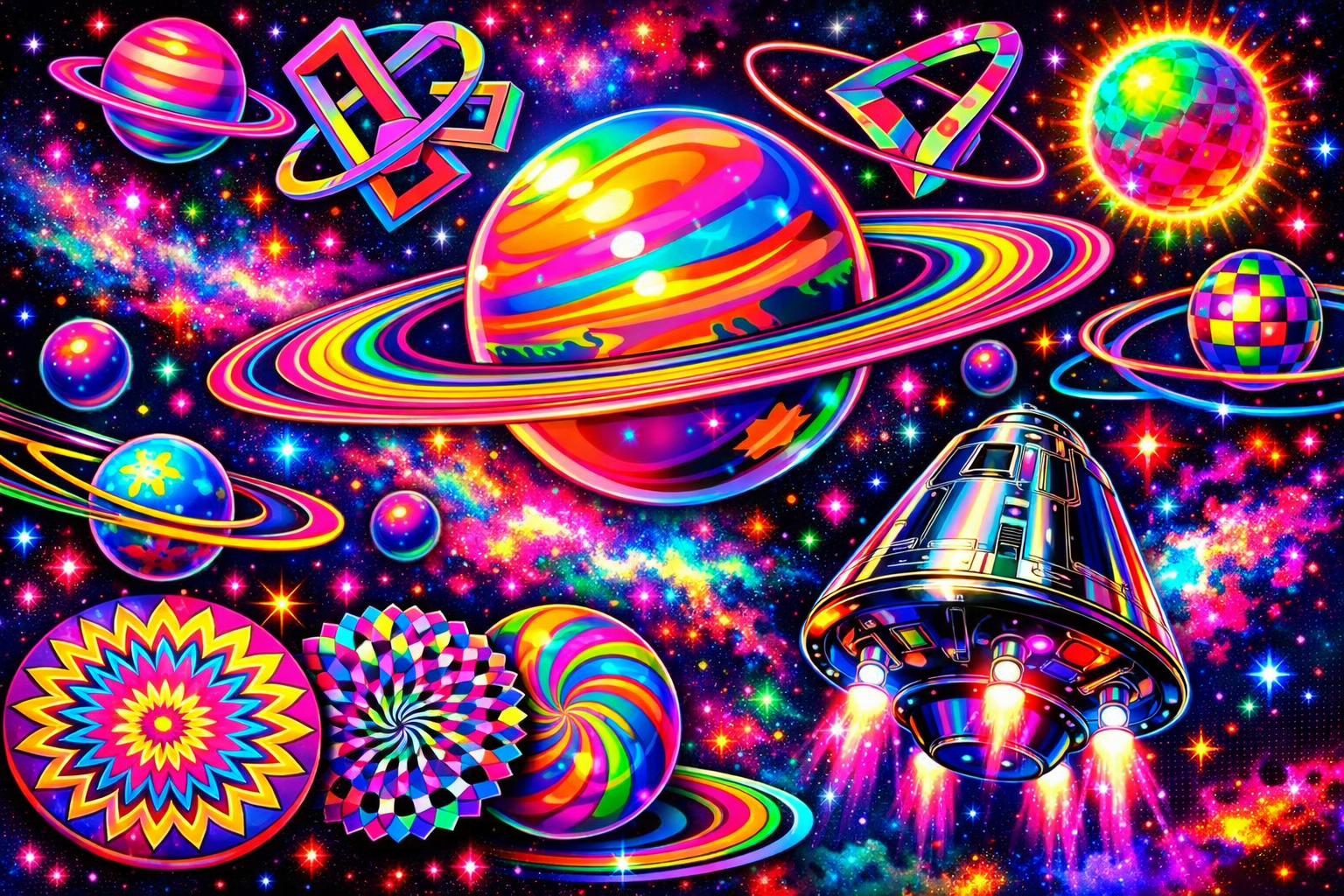 psychedelic pop art neon space retro futuristic