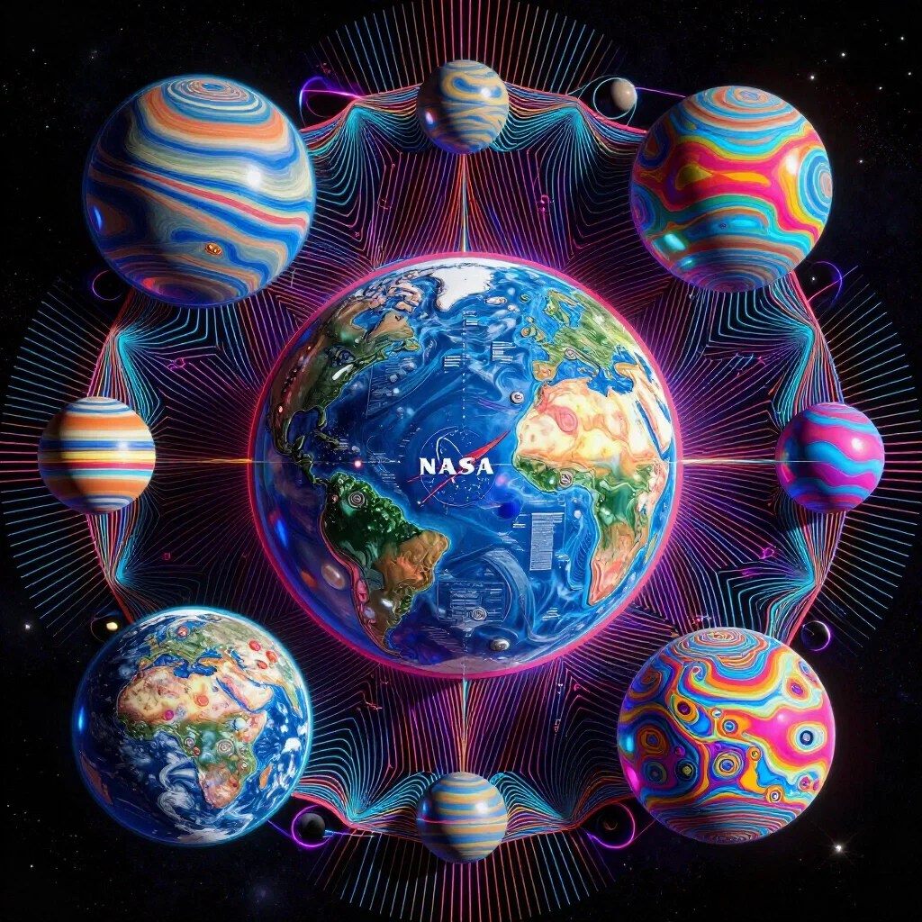 psychedelic op art vibrant enamel solar system