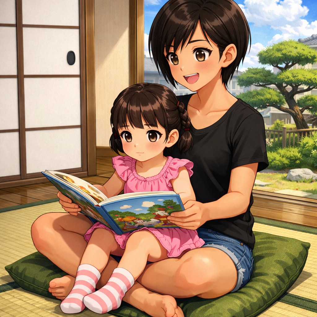 boiko and sister reading book anime style