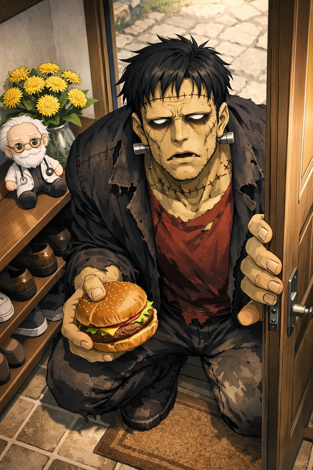 frankensteins monster anime style front door