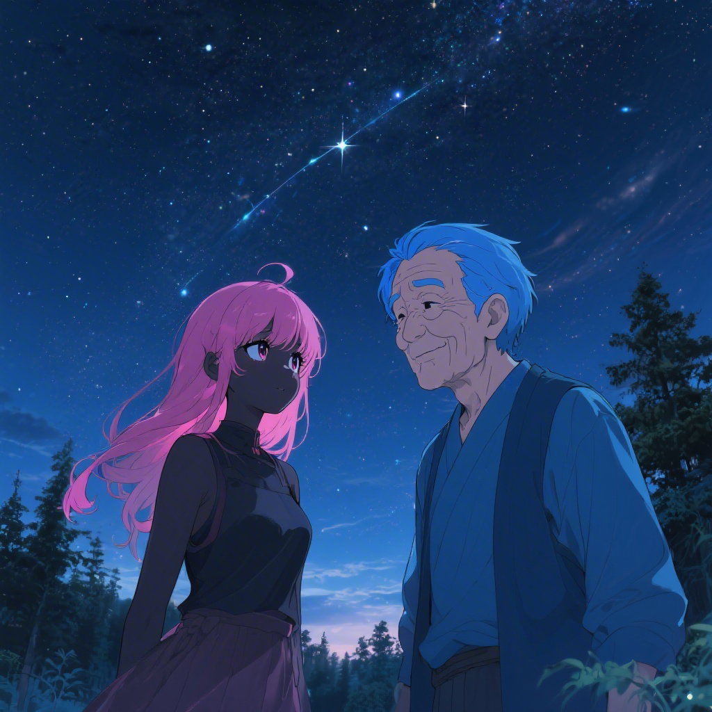anime characters in starry sky forest