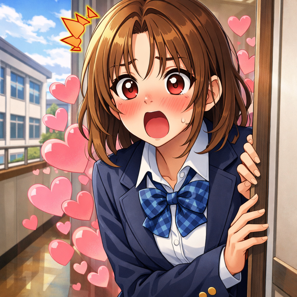 gal mee peeking into classroom surprised anime