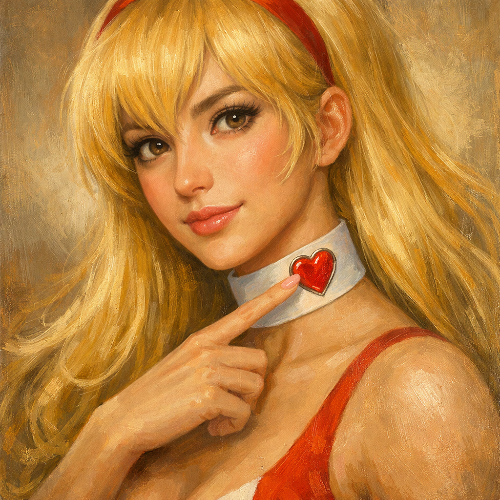 blonde long haired heroine with heart transformation switch