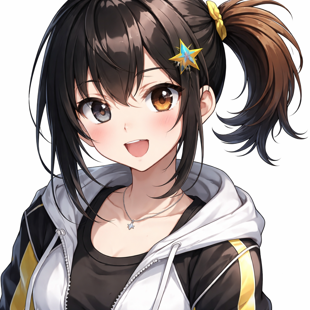 anime girl black hair side ponytail brown tip