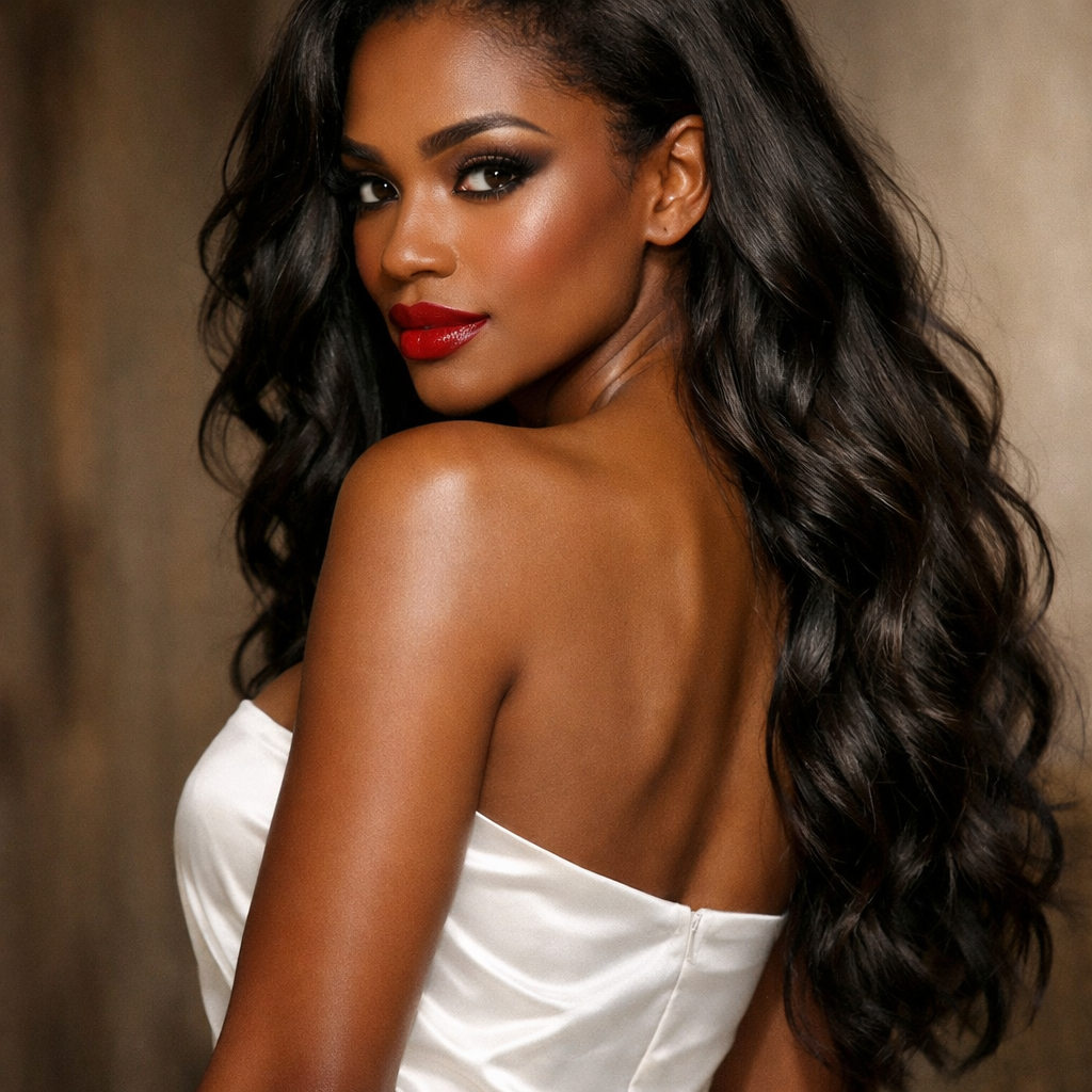 african beauty dark hair crimson lipstick