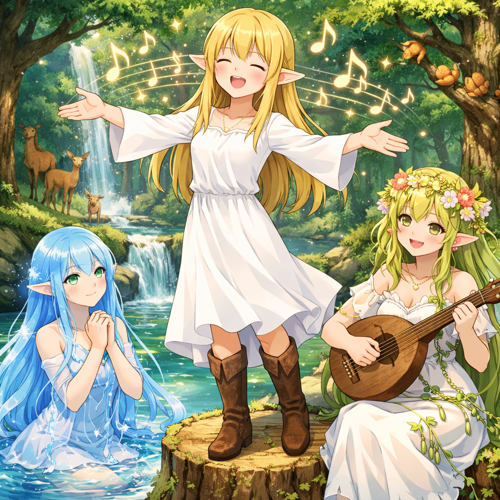 elf newlyweds anime style forest ceremony