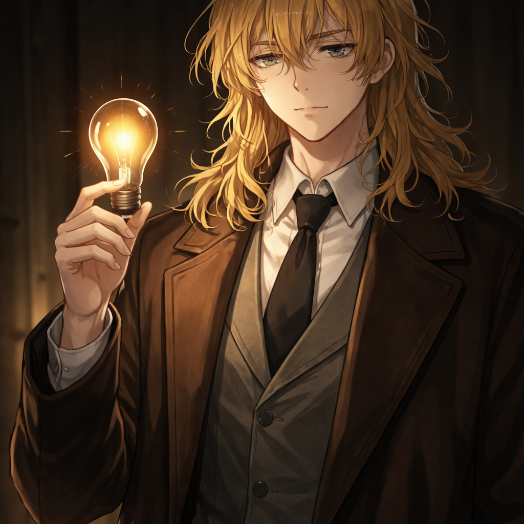 anime male phd long hair calm dark yellow hair