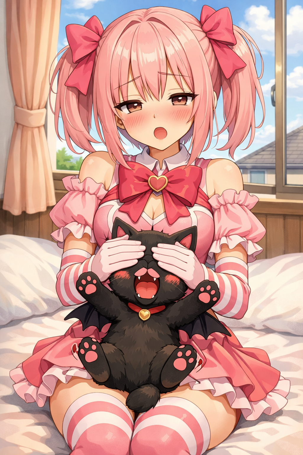 magical girl twin child cat anime style
