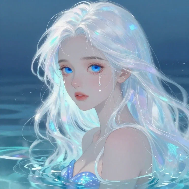 mermaid girl blue eyes white hair