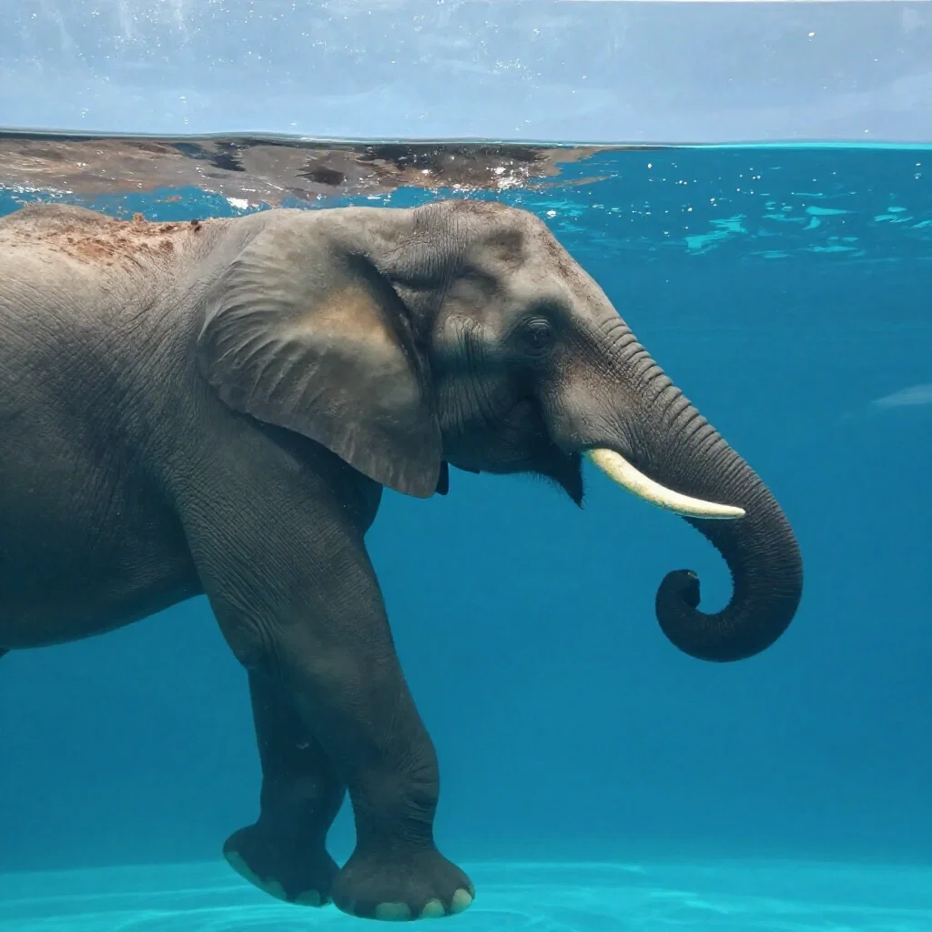 elephant swimming in large tank