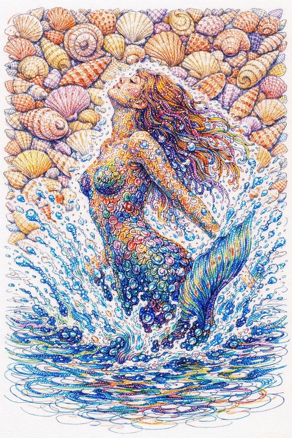 mermaid emerging from water color swirls