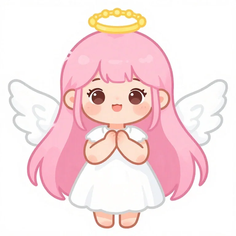cute girl illustration angel pink hair