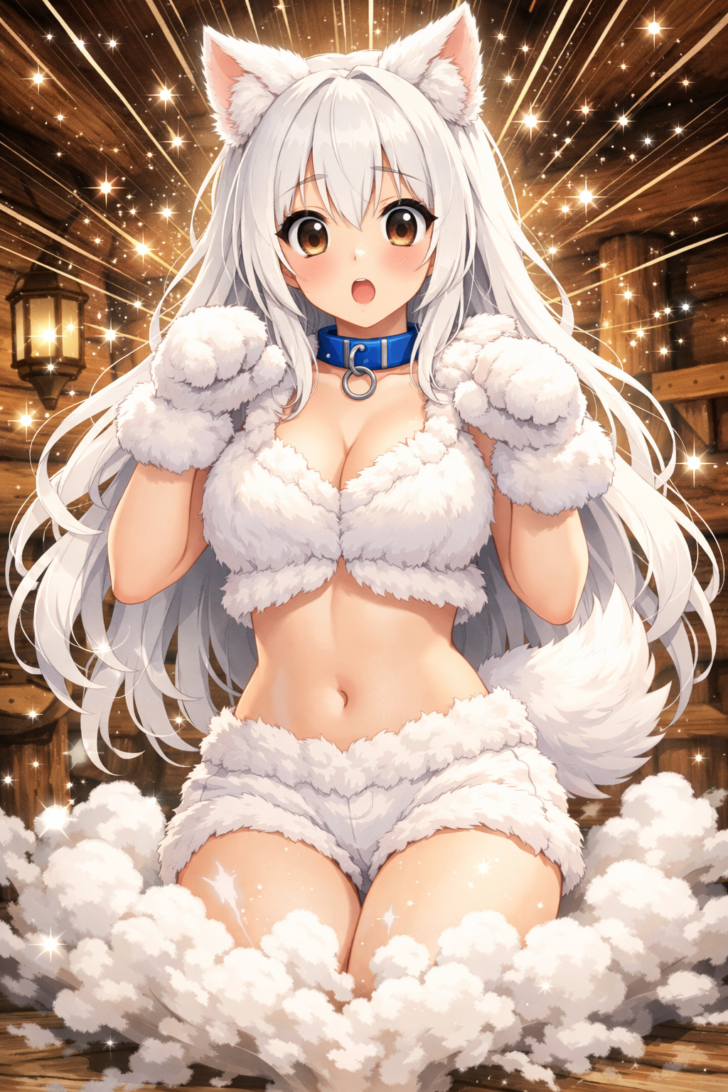 anime girl dog ears log house explosion