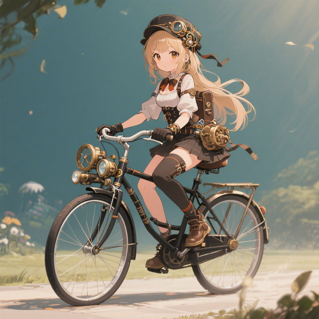 cute anime girl steampunk bicycle