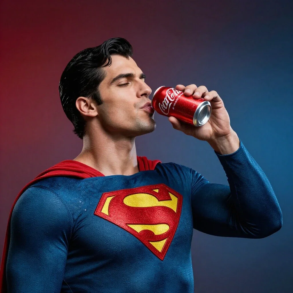 superman drinking coke from can