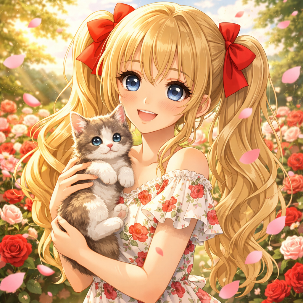 drawing shoujo manga beautiful girl holding kitten