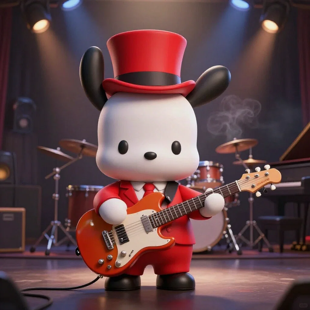 pochacco electric guitar jazz stage 3d render