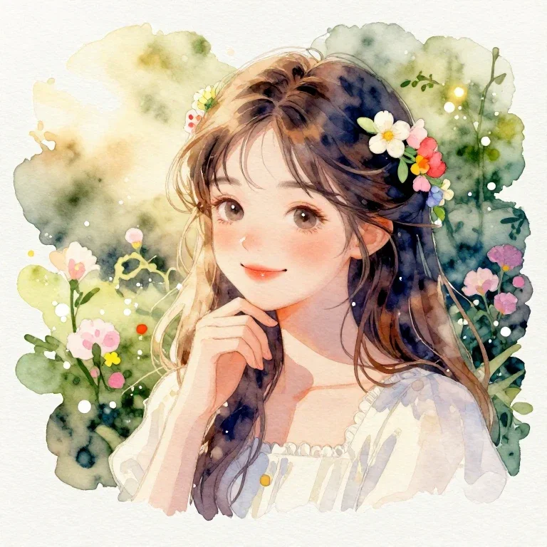 girl with flowers in garden portrait