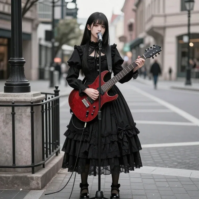 half european half japanese beauty singing with guitar
