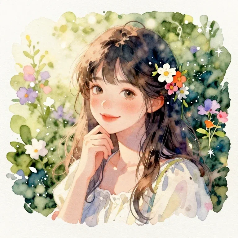 girl with flowers in garden portrait